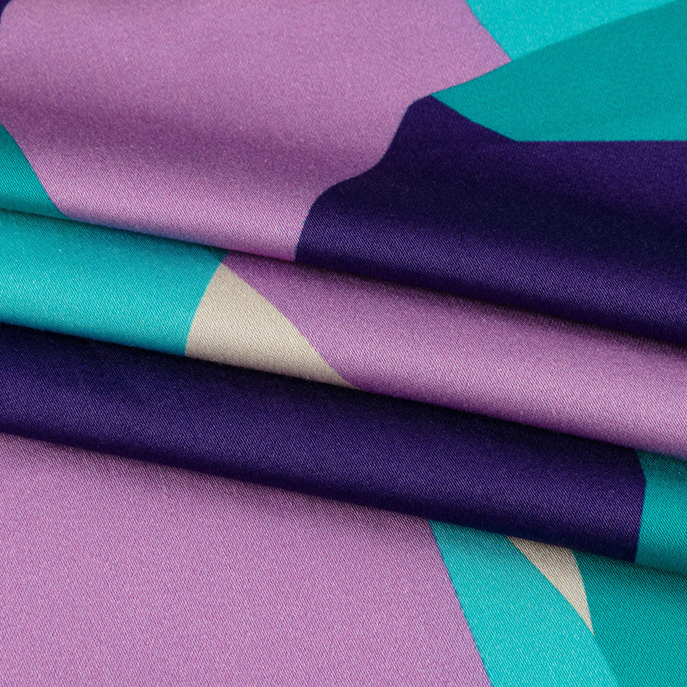 Stretch Cotton Sateen - Lilac and Turquoise Geometric Gems - Midnight Train to Georgia Print - Mood Exclusive Yesterday Collection