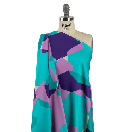 Stretch Cotton Sateen - Lilac and Turquoise Geometric Gems - Midnight Train to Georgia Print - Mood Exclusive Yesterday Collection