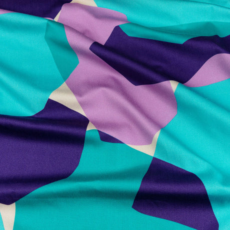 Stretch Cotton Sateen - Lilac and Turquoise Geometric Gems - Midnight Train to Georgia Print - Mood Exclusive Yesterday Collection