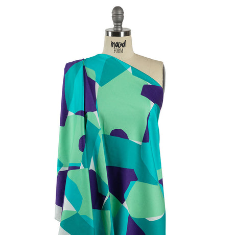 Stretch Cotton Sateen - Lime and Turquoise Geometric Gems - Midnight Train to Georgia Print - Mood Exclusive Yesterday Collection