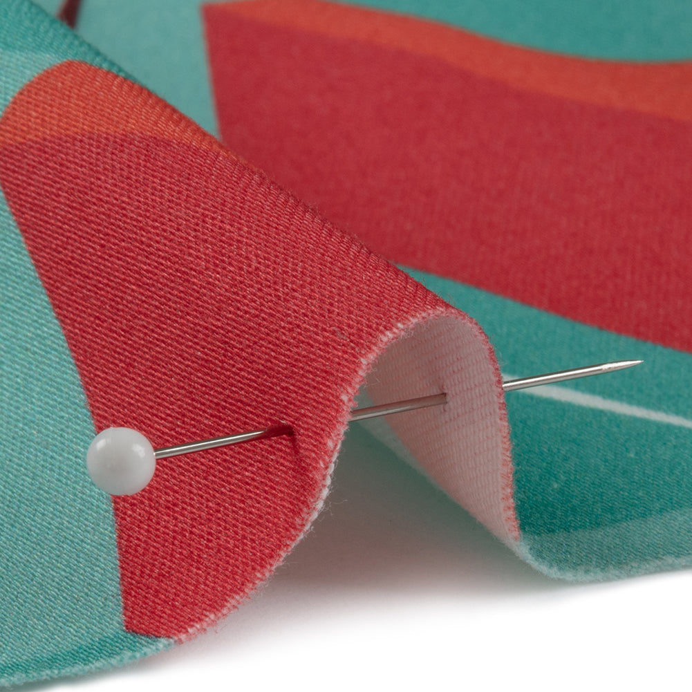 Stretch Cotton Sateen - Turquoise and Red Diamonds - Deco Delight Print - Mood Exclusive Yesterday Collection