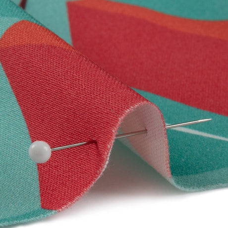 Stretch Cotton Sateen - Turquoise and Red Diamonds - Deco Delight Print - Mood Exclusive Yesterday Collection