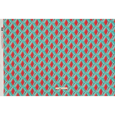 Stretch Cotton Sateen - Turquoise and Red Diamonds - Deco Delight Print - Mood Exclusive Yesterday Collection