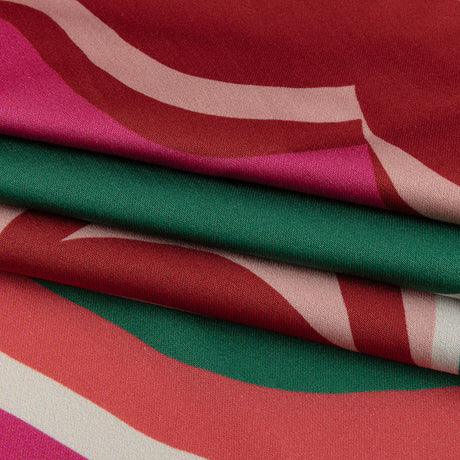 Stretch Cotton Sateen - Red, Green and Pink Ogees - Age of Aquarius Print - Mood Exclusive Yesterday Collection
