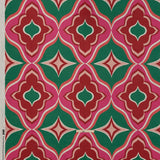 Stretch Cotton Sateen - Red, Green and Pink Ogees - Age of Aquarius Print - Mood Exclusive Yesterday Collection