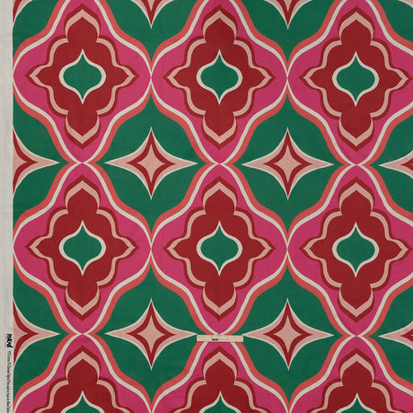 Stretch Cotton Sateen - Red, Green and Pink Ogees - Age of Aquarius Print - Mood Exclusive Yesterday Collection