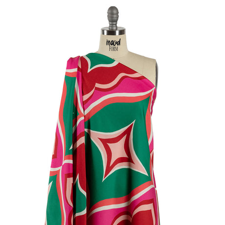 Stretch Cotton Sateen - Red, Green and Pink Ogees - Age of Aquarius Print - Mood Exclusive Yesterday Collection