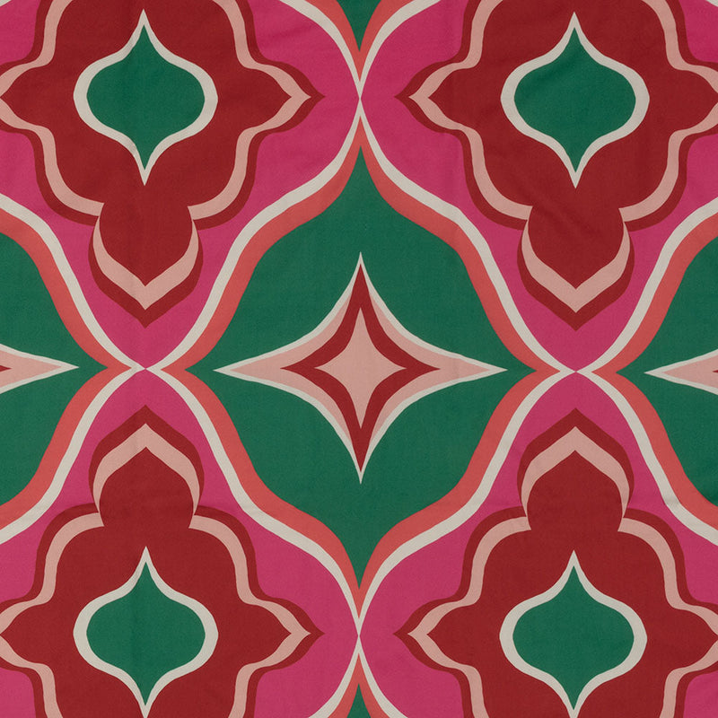 Stretch Cotton Sateen - Red, Green and Pink Ogees - Age of Aquarius Print - Mood Exclusive Yesterday Collection
