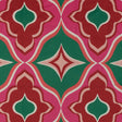 Stretch Cotton Sateen - Red, Green and Pink Ogees - Age of Aquarius Print - Mood Exclusive Yesterday Collection