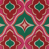 Stretch Cotton Sateen - Red, Green and Pink Ogees - Age of Aquarius Print - Mood Exclusive Yesterday Collection