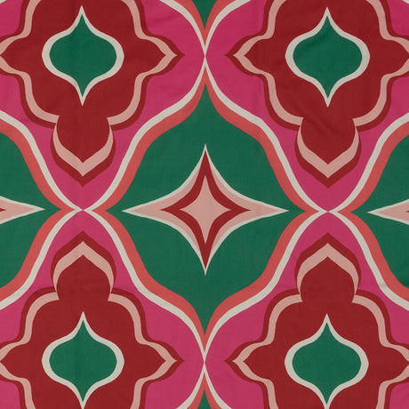 Stretch Cotton Sateen - Red, Green and Pink Ogees - Age of Aquarius Print - Mood Exclusive Yesterday Collection