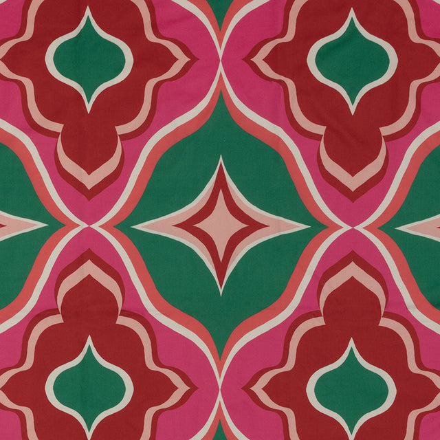 Stretch Cotton Sateen - Red, Green and Pink Ogees - Age of Aquarius Print - Mood Exclusive Yesterday Collection