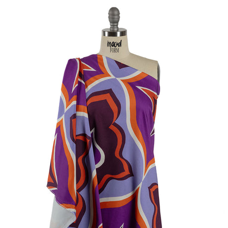 Stretch Cotton Sateen - Purple and Orange Ogees - Age of Aquarius Print - Mood Exclusive Yesterday Collection