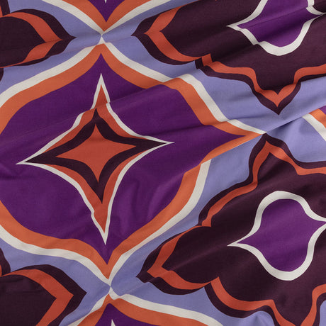 Stretch Cotton Sateen - Purple and Orange Ogees - Age of Aquarius Print - Mood Exclusive Yesterday Collection