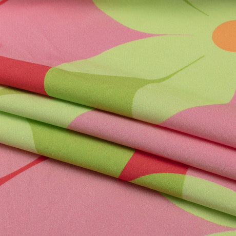 Stretch Cotton Sateen - Pink and Lime Floral - Soda Pop Petals Print - Mood Exclusive Yesterday Collection