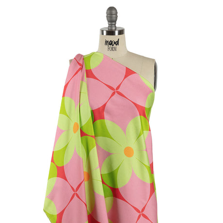 Stretch Cotton Sateen - Pink and Lime Floral - Soda Pop Petals Print - Mood Exclusive Yesterday Collection
