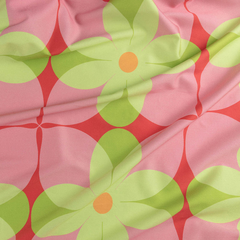 Stretch Cotton Sateen - Pink and Lime Floral - Soda Pop Petals Print - Mood Exclusive Yesterday Collection