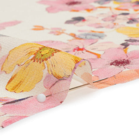 Viscose Georgette Panel - Orange and Purple Floral - Mood Exclusive Creamsicle Carnations Print