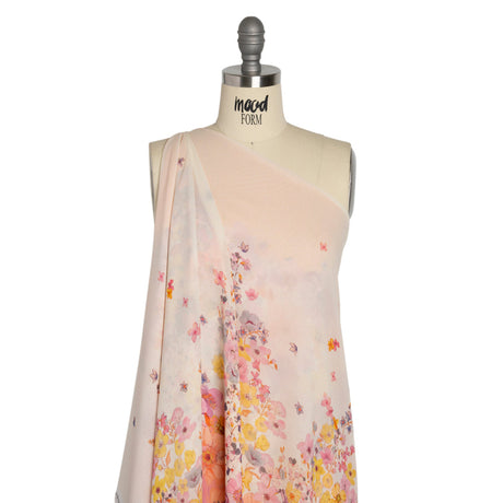 Viscose Georgette Panel - Orange and Purple Floral - Mood Exclusive Creamsicle Carnations Print