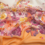 Viscose Georgette Panel - Orange and Purple Floral - Mood Exclusive Creamsicle Carnations Print