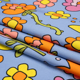 Stretch Cotton Sateen - Blue, Yellow and Purple Simple Floral - Mood Exclusive Atari Acres Print