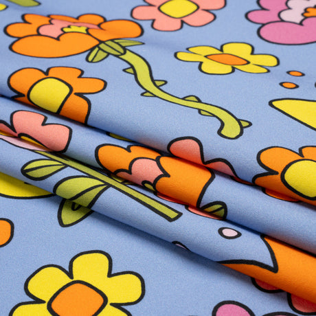 Stretch Cotton Sateen - Blue, Yellow and Purple Simple Floral - Mood Exclusive Atari Acres Print