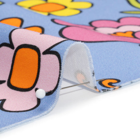 Stretch Cotton Sateen - Blue, Yellow and Purple Simple Floral - Mood Exclusive Atari Acres Print