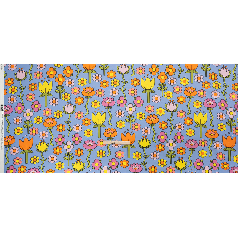 Stretch Cotton Sateen - Blue, Yellow and Purple Simple Floral - Mood Exclusive Atari Acres Print