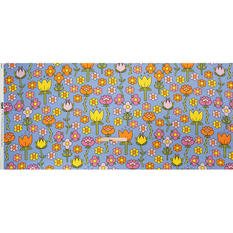 Stretch Cotton Sateen - Blue, Yellow and Purple Simple Floral - Mood Exclusive Atari Acres Print