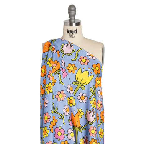 Stretch Cotton Sateen - Blue, Yellow and Purple Simple Floral - Mood Exclusive Atari Acres Print