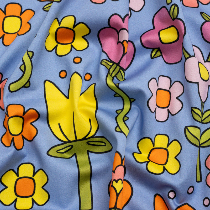 Stretch Cotton Sateen - Blue, Yellow and Purple Simple Floral - Mood Exclusive Atari Acres Print