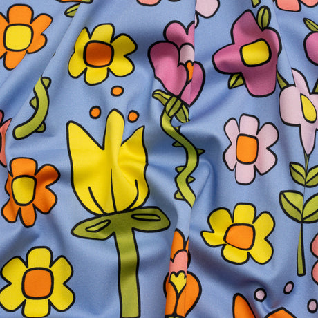 Stretch Cotton Sateen - Blue, Yellow and Purple Simple Floral - Mood Exclusive Atari Acres Print