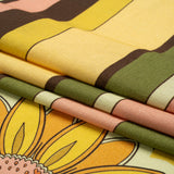 Linen and Rayon Woven - Yellow and Green Sunflowers Border and Stripes - Mood Exclusive Matilda's Garden Print