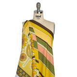 Linen and Rayon Woven - Yellow and Green Sunflowers Border and Stripes - Mood Exclusive Matilda's Garden Print
