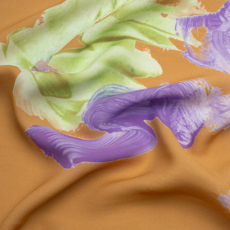 Viscose Crepe - Orange, Purple and Lime Brushstrokes - Mood Exclusive Tulip Impermanence Print
