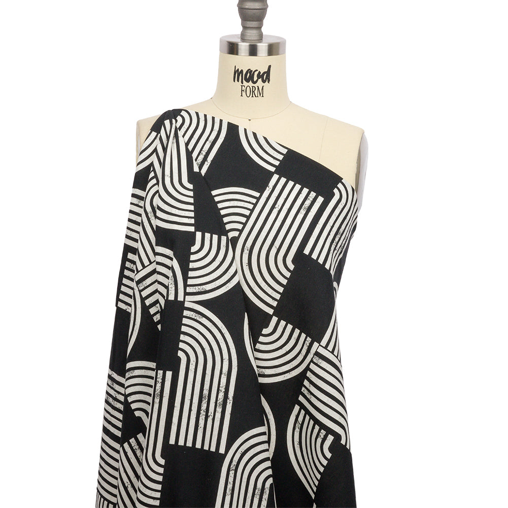 Linen and Rayon Woven - Black Geometric Arches - Submarine Dream Print - Mood Exclusive Palm Beach Collection