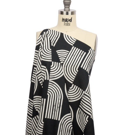 Linen and Rayon Woven - Black Geometric Arches - Submarine Dream Print - Mood Exclusive Palm Beach Collection