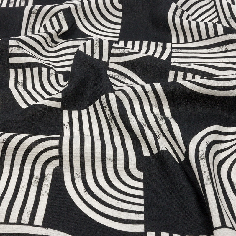 Linen and Rayon Woven - Black Geometric Arches - Submarine Dream Print - Mood Exclusive Palm Beach Collection
