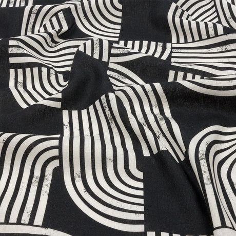 Linen and Rayon Woven - Black Geometric Arches - Submarine Dream Print - Mood Exclusive Palm Beach Collection