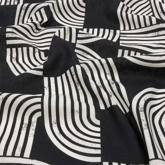 Linen and Rayon Woven - Black Geometric Arches - Submarine Dream Print - Mood Exclusive Palm Beach Collection