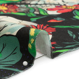 Stretch Cotton Sateen - Black, Red and Green Skulls and Flowers - Mood Exclusive Poor Yorick Print