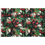 Stretch Cotton Sateen - Black, Red and Green Skulls and Flowers - Mood Exclusive Poor Yorick Print