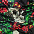 Stretch Cotton Sateen - Black, Red and Green Skulls and Flowers - Mood Exclusive Poor Yorick Print