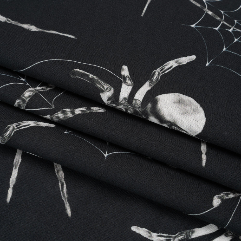 Cotton Voile - Black and White Spiders - Mood Exclusive Tantalizing Tarantulas Print