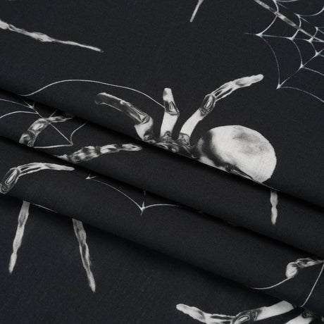 Cotton Voile - Black and White Spiders - Mood Exclusive Tantalizing Tarantulas Print