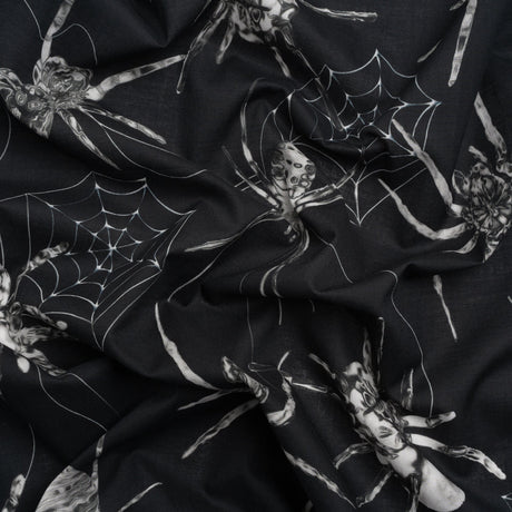Cotton Voile - Black and White Spiders - Mood Exclusive Tantalizing Tarantulas Print