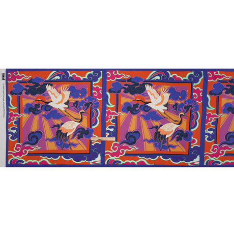 Rayon Challis Panel - Blue and Orange Cranes and Clouds - Sunrise Flight Print - Mood Exclusive Chariot Collection