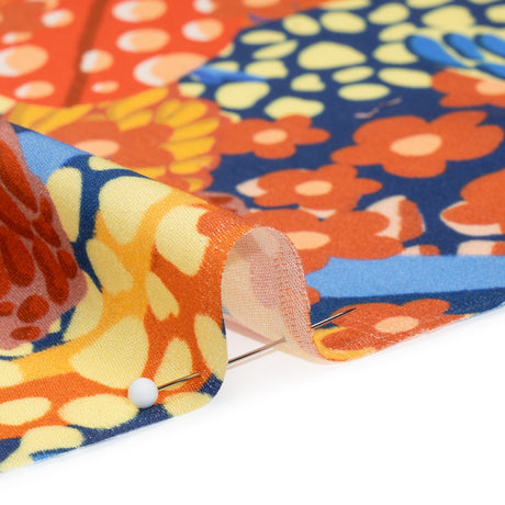Rayon Challis - Orange and Blue Butterflies and Doodles - Sunbeam Garden Print - Mood Exclusive Chariot Collection