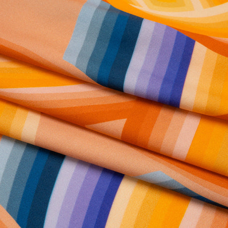 Rayon Challis - Orange, Blue and Purple Abstract Lines - Iris's Message Print - Mood Exclusive Chariot Collection