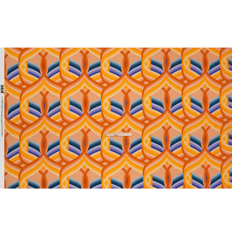 Rayon Challis - Orange, Blue and Purple Abstract Lines - Iris's Message Print - Mood Exclusive Chariot Collection